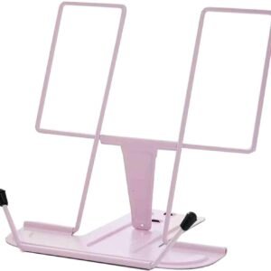 Metal Book Stand for Desk, Adjustable Reading Rack, Desk Book Holder for Reading Hands Free(Macaron Pink)