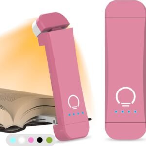 Book Reading Light,Silent Touch Book Lamp for Reading in Bed,Rechargeable Clip on Booklight with 3 Amber Colors & 7 LEDs Precise Dimming for Eye Caring Night Reading,Book Lovers,Kids,Pink
