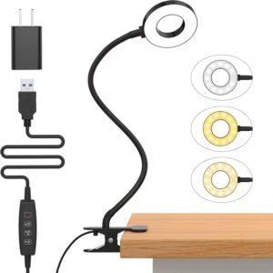 Desk Lamp, [3 Color Modes & 10 Brightness] LED Reading Light with Clamp, Flexible Gooseneck Book Light for Kids Reading Book in Bed at Night Clip on Table, Headboard, Dorm - 15.8‘’ Black