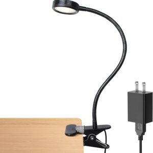 Clip on Light/Reading Lights/Book Lights/Desk Lamp Color Changeable/Night Light Clip on for Desk, Bed Headboard and Computers, Adapter Included (Black)