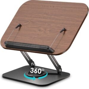 Book Stand for Reading,Book Holder, Height&Angle Adjustable, 360° Rotating Base, Foldable and Portable, Lightweight for Office, Kitchen, School Textbook, Recipe, Magazine,Tablet DW