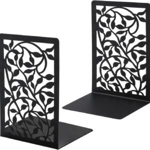 1 Pair Metal Bookends for Shelves, Tree Book Ends Decorative Bookends for Heavy Books, Book Holder for Shelf, Black Unique Book Stoppers, Book Holders for Shelves Home Office School