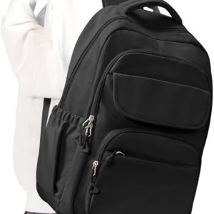 Cute Black School Backpack for Teens Girls Boys Waterproof School Bag Basic Backpack for College Students Multi Pocket Backpack Lightweight Casual Daypack Backpacks for Women Men