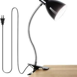 Desk lamp Eye-Caring Table Lamps, 360°Rotation Gooseneck Clip on Lamp Reading Light Portable Reading Book Light Clamp Study Desk Lamps for Bedroom and Office Home Lighting (Black)