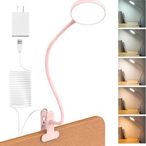 Desk Lamp Clip on Light 8W 66 LED Reading Light for Bed, 5 Colors 10 Dimming Levels, Eye Caring Metal Reading Lamp, Clip lamp for Bed Headboard Home Office (Pink)
