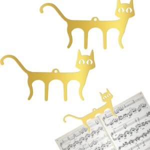 2 PCS Metal Music Book Clips Page Holders Cute Cat Shaped Bookmark for Piano Keyboard Reading Golden