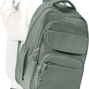 Cute School Backpack for Teens Girls Boys Waterproof School Bag Basic Backpack for College Students Multi Pocket Backpack Lightweight Casual Daypack Backpacks for Women Men（Green）
