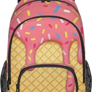 School Backpack Casual Bookbag with Multiple Pockets 18 inch Laptop Backpacks for Travel Hiking, Schoolbag for Students Girls Boys Women Men, Pink Ice Cream