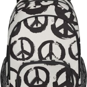 School Backpack Casual Bookbag with Multiple Pockets 18 inch Laptop Backpacks for Travel Hiking, Schoolbag for Students Girls Boys Women Men, Peace Sign