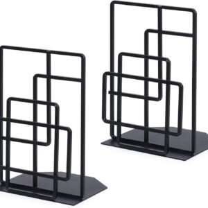 Book Ends Heavy Duty, Decorative Black Bookends for Shelves, Window Lattice Design