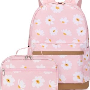2Pcs Daisy Prints Backpack Sets for Girl Bookbag Primary Schoolbag Elementary Students Daypack with Lunch Bag