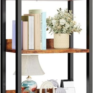 5 Tier Bookshelf with Drawer, Tall Narrow Bookcase with Shelves, Wood and Metal Bookshelves Storage Organizer, Industrial Display Standing Shelf Unit for Bedroom, Living Room, Rustic Brown