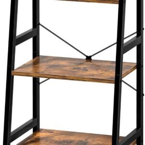 3-Tier Bookshelf, Ladder Shelf, Industrial Bookcase with Steel Frame, Metal Small Bookcase, Stand up Shelves for Living Room, Home Office, Kitchen, Bedroom, Industrial Style（Rustic Brown & Black）
