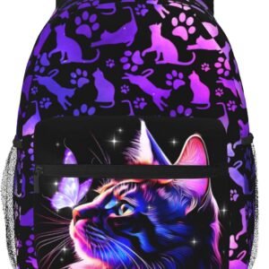 Cat Backpack for Girls Boys Student Schoolbag with Waterproof Zippered Pocket Fashion Animal Theme Travel Backpack for School and Everyday Use