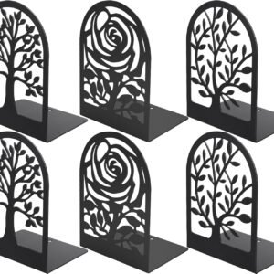 Decorative Book Ends, Heavy Duty Bookends for Shelves, Metal Bookend for Heavy Book Supports, Office Bookends Shelf Holder Black 3pair, Non-Skid Book Stoppers 6.89x4.89x3.54 inch