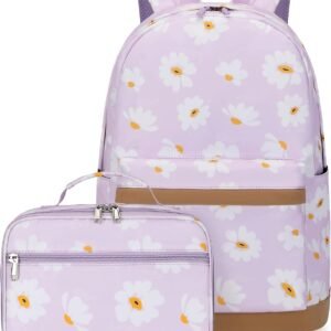 2Pcs Daisy Prints Backpack Sets for Girl Bookbag Primary Schoolbag Elementary Students Daypack with Lunch Bag