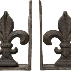Decorative Metal Fleur de Lis Bookends, Brown, Set of 2