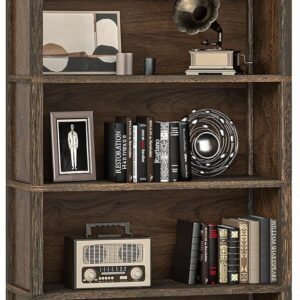 5-Shelf Wood Bookcase, 65 Inch Tall Bookshelf with Storage, Floor Standing Display Book Shelf (Rustic Brown)