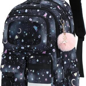 Backpack for Girls Kids School Bags for Kindergarten Elementary Schoolbag Students Backpacks Cute 15.6 inch Laptop Bookbag Teens Girl Back Pack Travel Daypack, Black